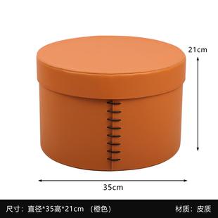 饰品衣帽间床头摆件 轻奢皮质高档圆筒收纳盒样板房卧室桌面软装