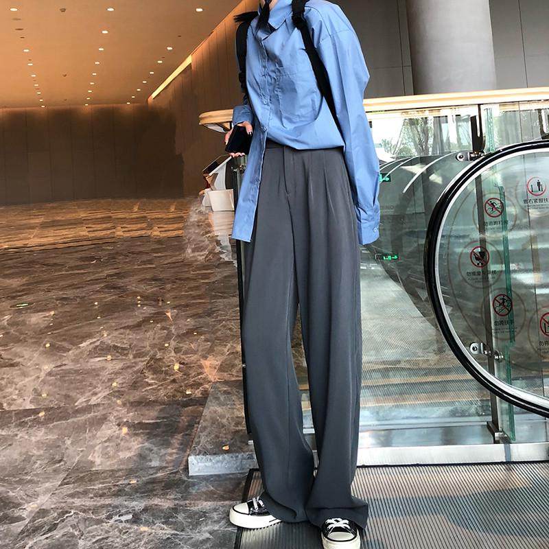 春秋夏季休闲阔腿裤女百搭宽松垂坠感拖地灰色直筒裤薄款,女装/女士精品,休闲裤,淘宝优惠券,粉丝福利购,淘宝优惠卷