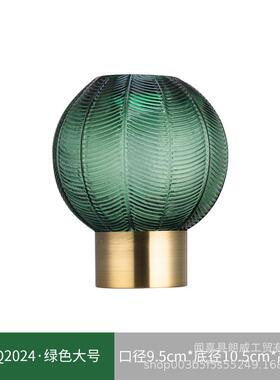 现货直发欧式金属铜圈人工吹制咖色圆球玻璃花瓶家居批发饰品软装