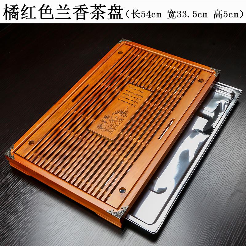 aza3柯木功夫茶盘家用不锈钢蓄水盘茶台实木大茶海蓄双排用抽屉式