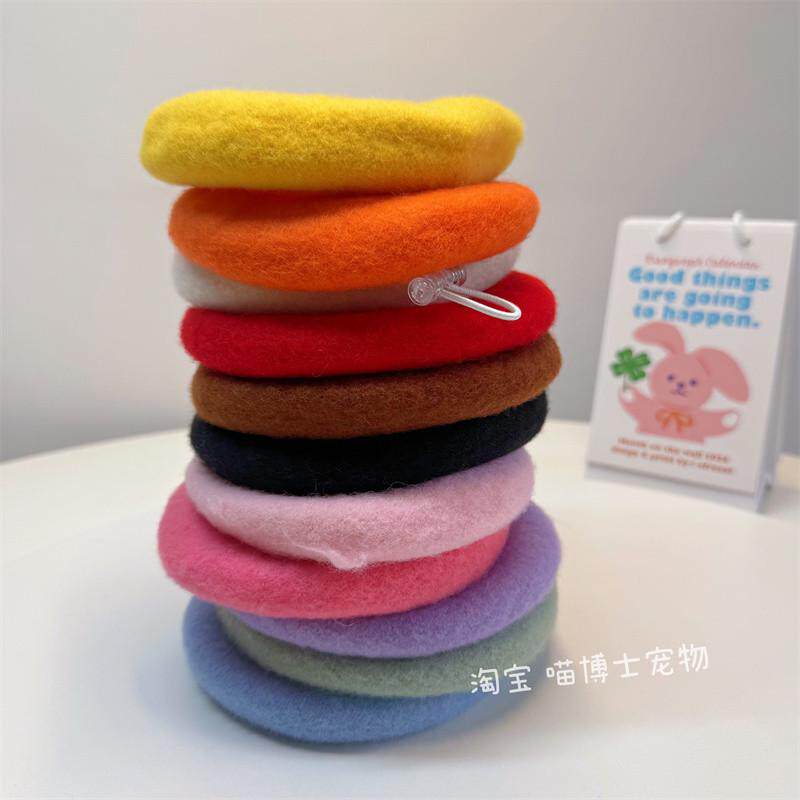 马卡龙色贝雷帽宠物猫咪狗狗帽子饰品搭配衣服拍ins约克夏头套装