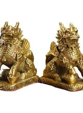铜麒麟铜黄铜麒麟摆件一对财富麒麟铜器工艺品礼品厂家批发
