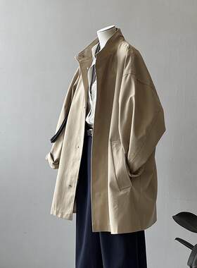 日系茧型工装风衣女中长款春秋季小个子休闲宽松廓形大衣