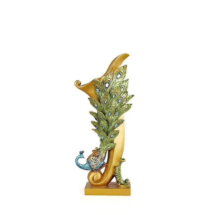 干花花瓶摆件欧式奢华客厅电视柜玄关桌面装饰品插孔雀瓶摆饰批发