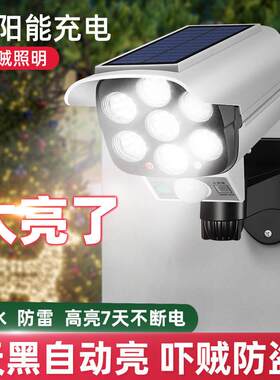 太阳能仿真监控摄像头家用灯室外防水感应灯假监控防盗器带遥控器