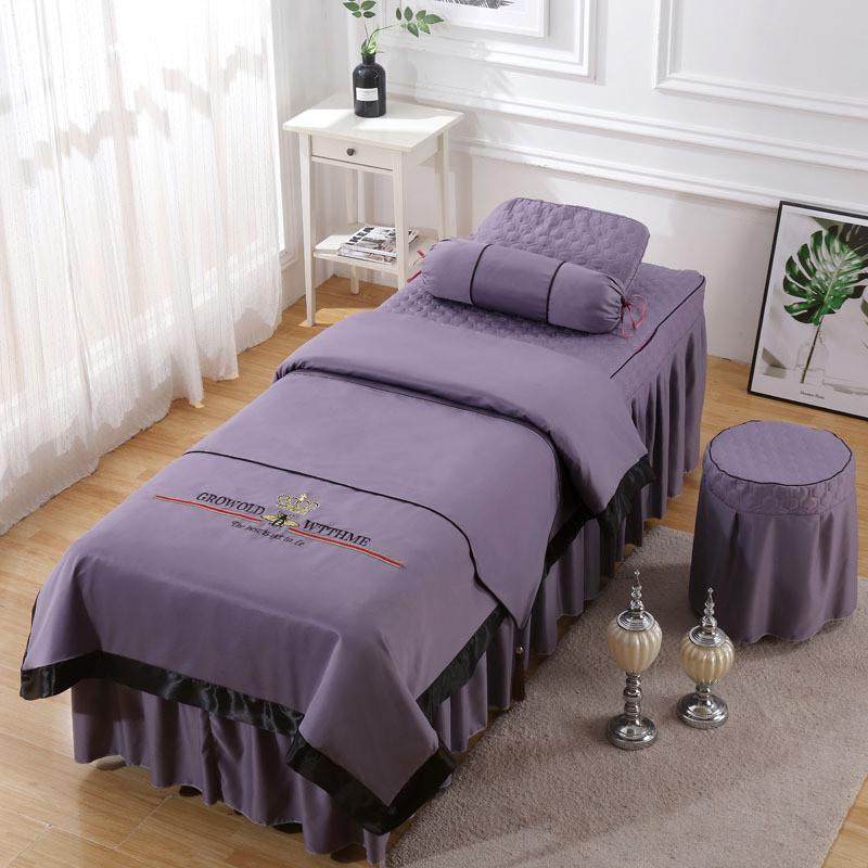 批发威辉美容床罩四件套欧式天丝棉美容院按摩logo简约床罩套刺绣