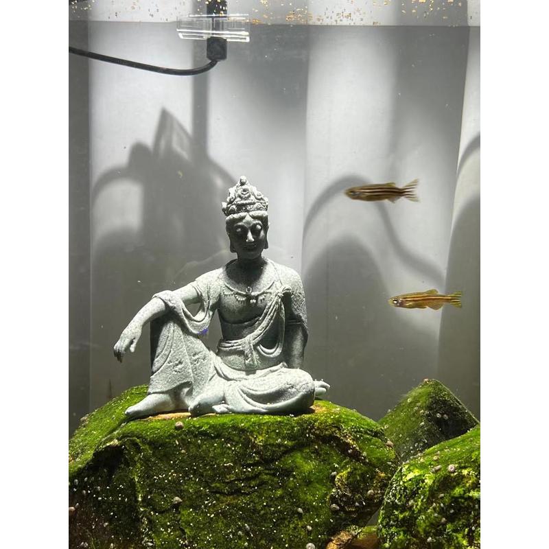 鱼缸造景水月观音禅意人物山水三清道长流水微景观假山盆景小摆件