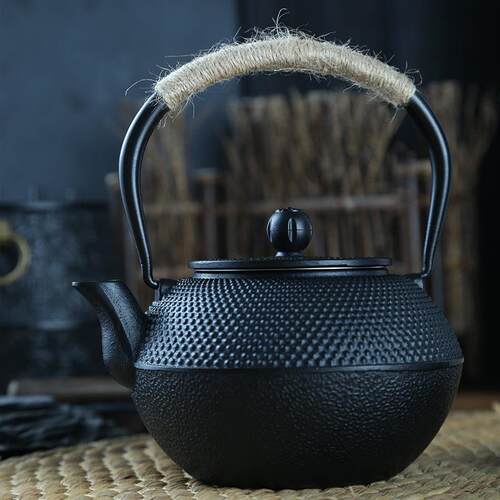 日式复古铸铁茶壶烧水沏茶生铁壶单壶提梁煮茶器具小丁铁壶颗粒款