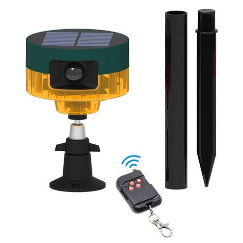 太阳能报警器插地360度红外器声光警示灯驱兽感应录语音广播喇叭