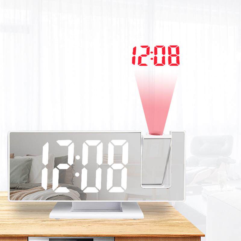 LED大屏投影闹钟 创意电子桌面时钟 镜面数字智能闹钟带音乐功能
