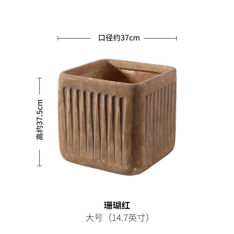 北欧方形绿植种树花器大型仿水泥氧化镁泥花盆户外客厅摆设落地盆