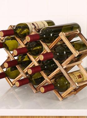 木制红酒架松木质葡萄酒架子创意折叠木酒架摆件多瓶装摆件