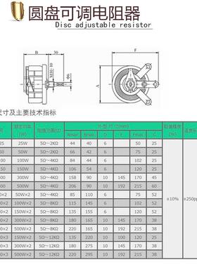 bc1美式陶瓷负载圆盘瓷盘可调电阻滑动变阻器25w50w100w150w500w
