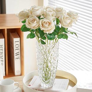 高档水晶玻璃花瓶大摆件客厅透明水养玫瑰百合鲜花插花高级感轻奢