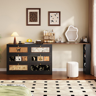 美世达中古风钢制梳妆台斗柜一体卧室床尾置物柜铁艺皮化妆桌新款