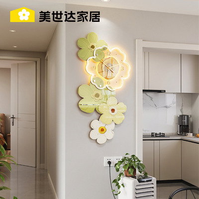 电视格栅创意挂钟客厅2025新款简约现代大气时钟壁灯玄关餐厅钟表