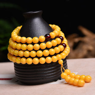 鸡油黄蜜蜡手串108颗6mm佩戴项链老蜜蜡琥珀饰品手链男款女款