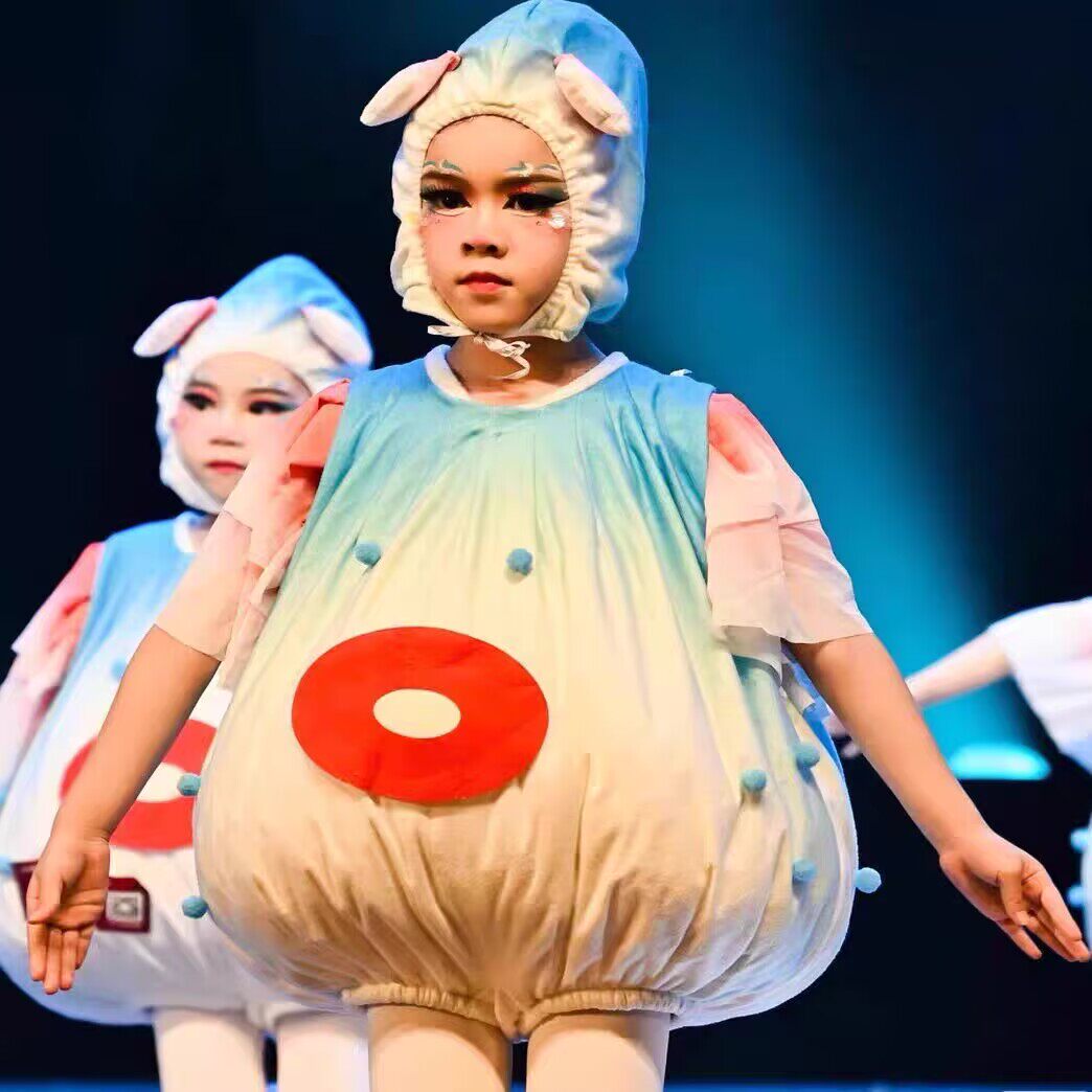 六一儿童小河豚舞蹈服小海豚演出艺术展演卡通动物舞蹈服小海豚服
