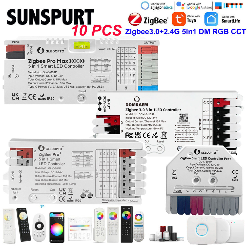Alexa Hub Zigbee30控制器LED灯带5合1智能APP语音控支持2.4G遥控