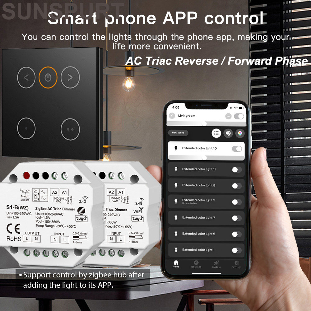 TUYA调光控制器可控硅110V220 WIFI/Zigbee+RF2.4G开关调光控制器