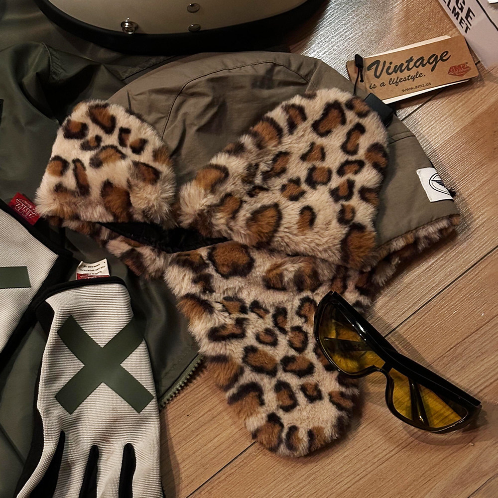 AMZ豹纹雷锋帽男女通用头盔保暖防风护耳防冻冬季保暖帽子,摩托车/装备/配件,头盔饰配,淘宝优惠券,粉丝福利购,淘宝优惠卷