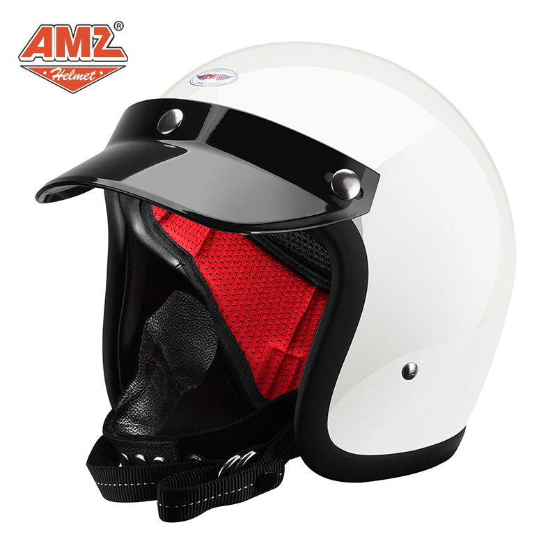 微瑕疵AMZ哈雷复古四季摩托车男女日式复古3/4小盔体玻璃钢头盔