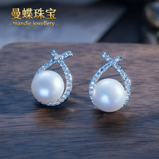 天然无核淡水真珍珠极光白色比心百搭耳钉支持质检可刮粉珍珠耳钉