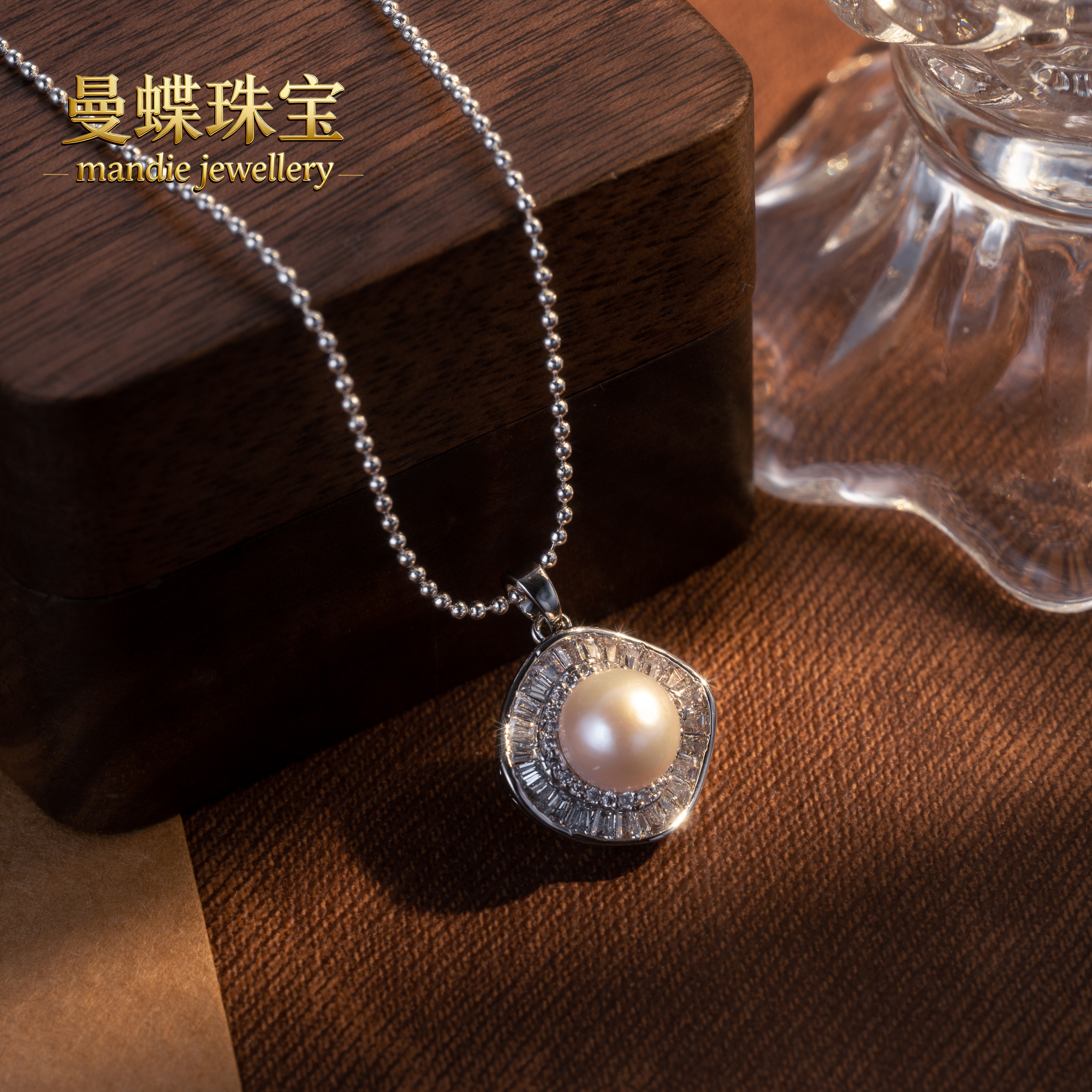 天然无核淡水真珍珠吊坠方钻款5A极光紫色支持复检可刮粉珍珠吊坠