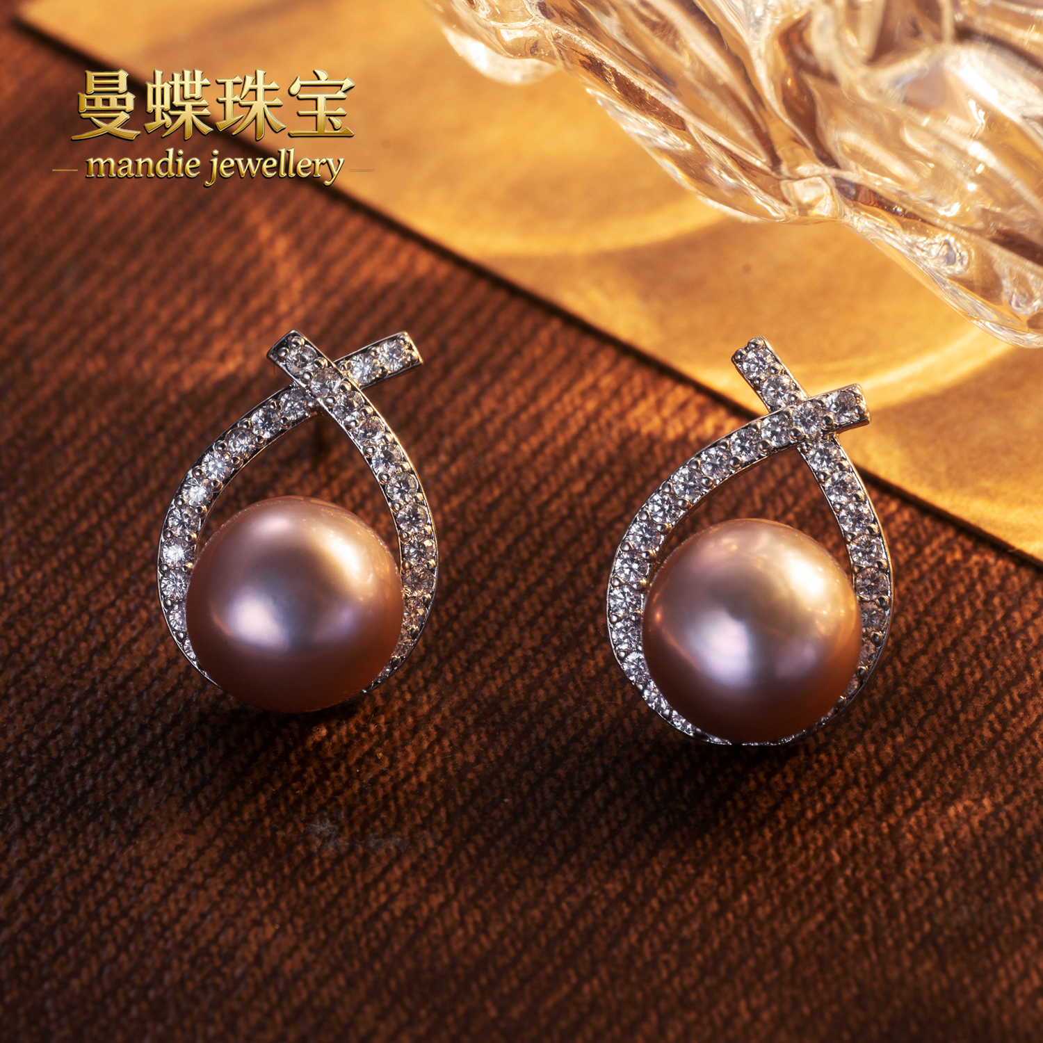 天然无核淡水真珍珠极光紫色比心百搭耳钉支持质检可刮粉珍珠耳钉