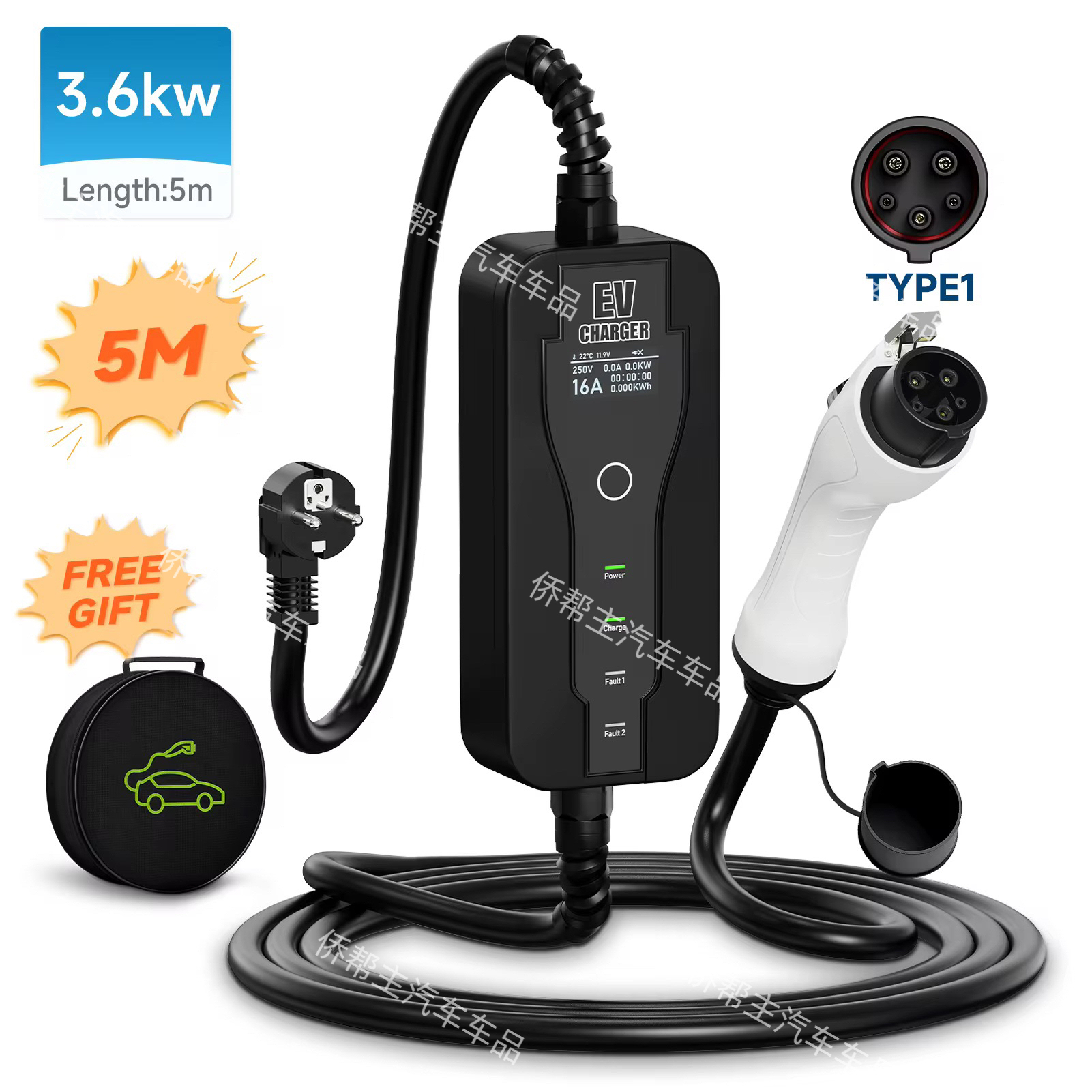 美标新能源汽车充电器8A-16A带屏便携式随车充免接地应急电动汽车