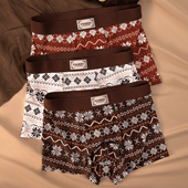 男士 青少年抑菌 3条装 复古印花平角内裤 新疆棉中腰舒适抗菌四角裤