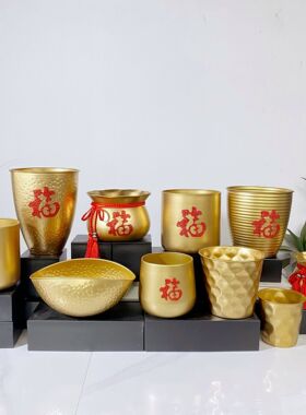 轻奢铁艺金色电镀福桶摆件