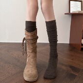 长筒靴袜子女棉袜搭配靴子小腿堆堆过膝袜秋冬加厚保暖羊毛长筒袜