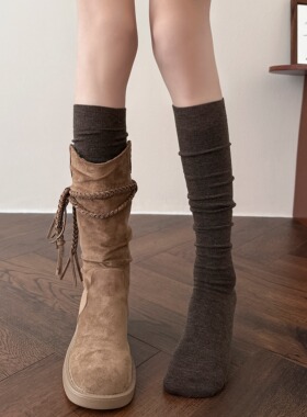 长筒靴袜子女棉袜搭配靴子小腿堆堆过膝袜秋冬加厚保暖羊毛长筒袜
