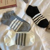 AB款 条纹袜子女夏季 薄款 短袜ins潮纯棉低帮日系运动简约短筒船袜