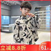 新款 2026春秋装 宽松儿童印花上衣帅气中大童衬衣纯棉 衬衫 男童长袖