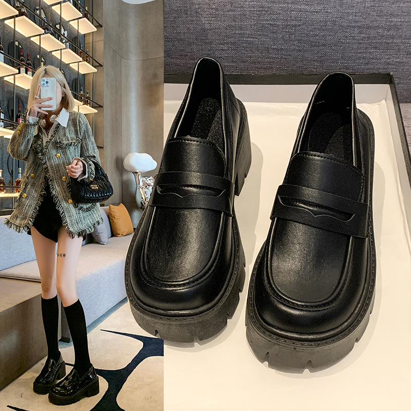 厚底法式乐福鞋2025年春秋季新款圆头防水台高跟鞋粗跟jk小皮鞋子