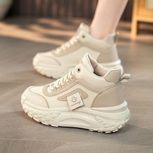 高帮鞋女2025新款春秋季百搭老爹鞋洋气时尚高邦板鞋运动休闲鞋子