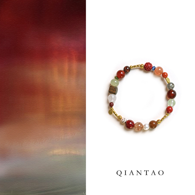 QIANTAO「朱颜」原创天然多宝水晶朱砂手串本命年转运手链礼物