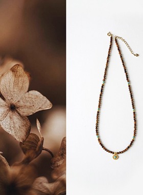 QIANTAO「暮色」原创复古天然虎眼石项链绿松石高级感锁骨链女生