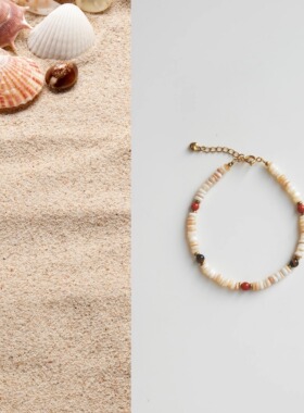 QIANTAO「日落」原创天然贝壳虎眼石南红多宝手链女生高级礼物