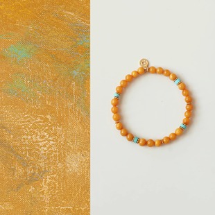 QIANTAO「金盏」原创中式天然鸡油黄蜜蜡绿松石手链多宝手串情侣