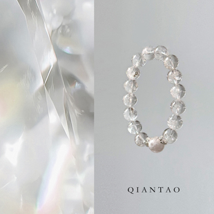 QIANTAO「冰云」原创中式天然高冰白水晶白幽灵女生招财手串礼物
