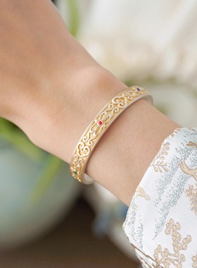 相思国风中式描金足银9999手镯