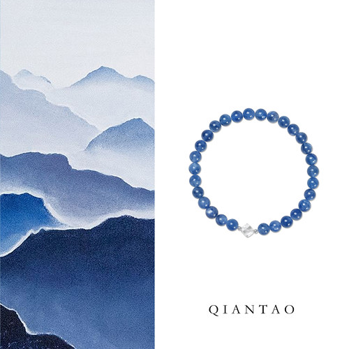 QIANTAO「糖苓」原创天然蓝晶石白水晶手串女静心手链情侣礼物
