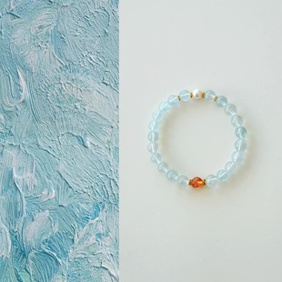 QIANTAO「云归浅」原创中式 天然冰川海蓝宝手串情侣高级手链礼物