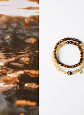 QIANTAO「枫榆」原创天然招财黄水晶手串转运虎眼石情侣好运手链