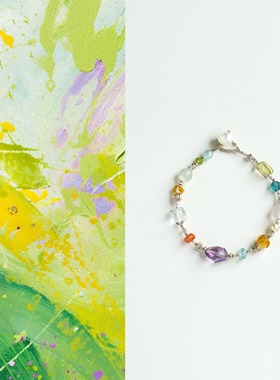 QIANTAO「郁枝」原创天然白水晶蓝托帕高净体多宝水晶银手链礼物