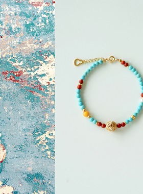 QIANTAO「舒翠」原创国风天然多宝南红珍珠蜜蜡蓝绿松石手链礼物