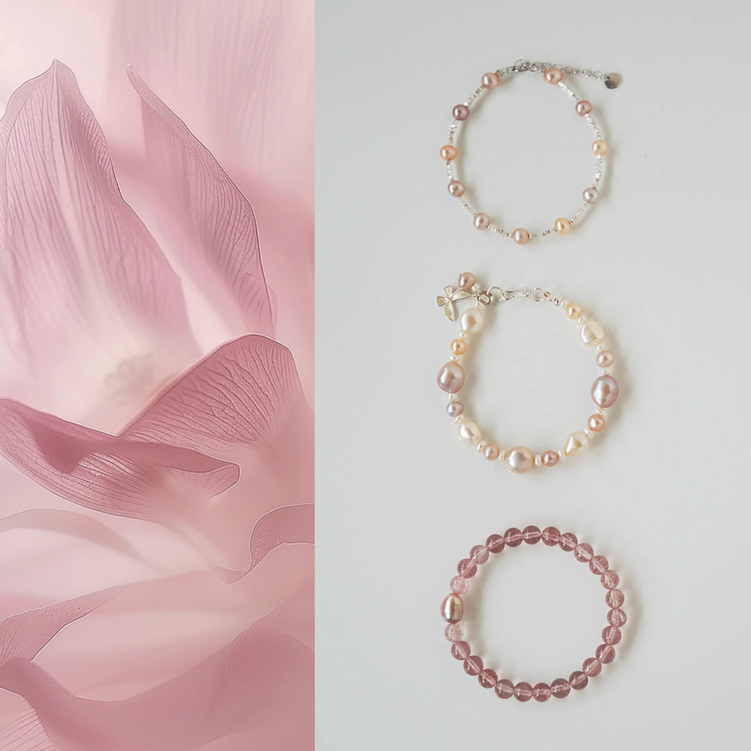 QIANTAO「拂袖菡萏」原创天然巴洛克粉珍珠手链女925纯银手串礼物